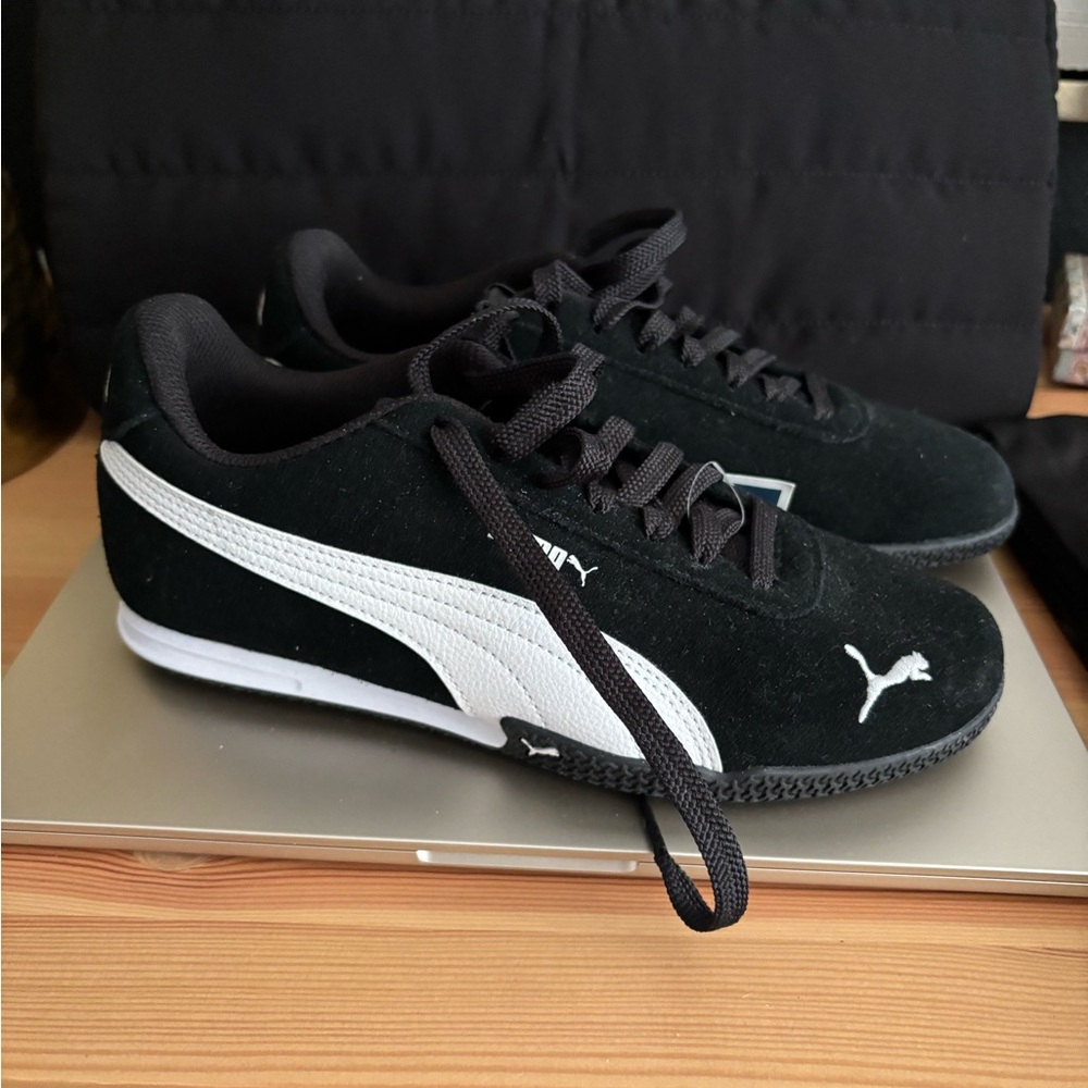 Puma Black Suede Low-Top Sneakers with White Accents